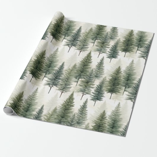 Papier Cadeau Arbre à pin vert Sage (Déroulé)