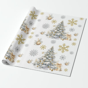 Papier Cadeau Arbre à pins d'hiver et d'or et d'argent
