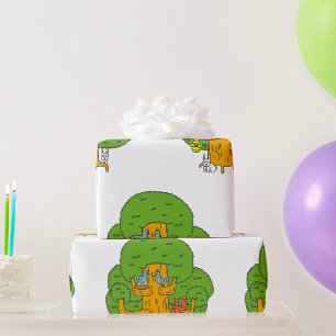 Papier Cadeau Arbre avec des animaux de la forêt Nature mignonne