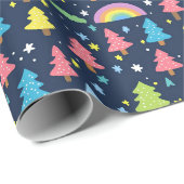 Papier Cadeau Arbre blanc coloré (Coin rond)