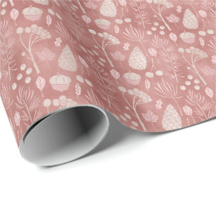 Papier Cadeau Arbre Botanique Rose Foncé Cadeau de Noël