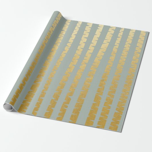 Papier Cadeau Arbre-bouleau Gris Doré Bleu Vip Stripes (Déroulé)