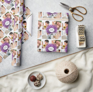 Papier Cadeau Arbre de mariage feuille de coeur violet radiant