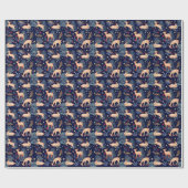 Papier Cadeau Arbre de minuit de renne et de Noël de forêt de (Plat)