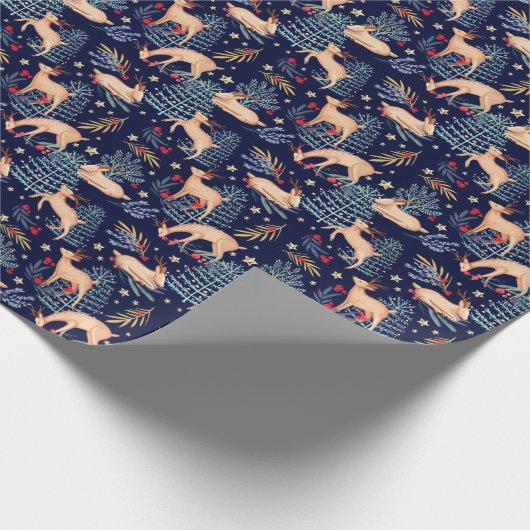 Papier Cadeau Arbre de minuit de renne et de Noël de forêt de (Coin)