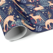 Papier Cadeau Arbre de minuit de renne et de Noël de forêt de (Coin rond)