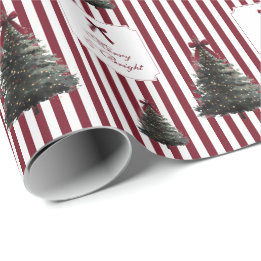 Papier Cadeau Arbre de Noël à l'aquarelle avec ruban élégant à r