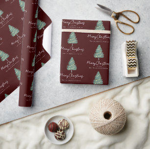 Papier Cadeau Arbre de Noël à l'aquarelle moderne Nom personnali