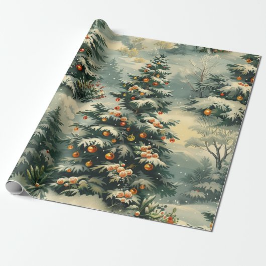 Papier Cadeau Arbre de Noël à neige simple (Déroulé)