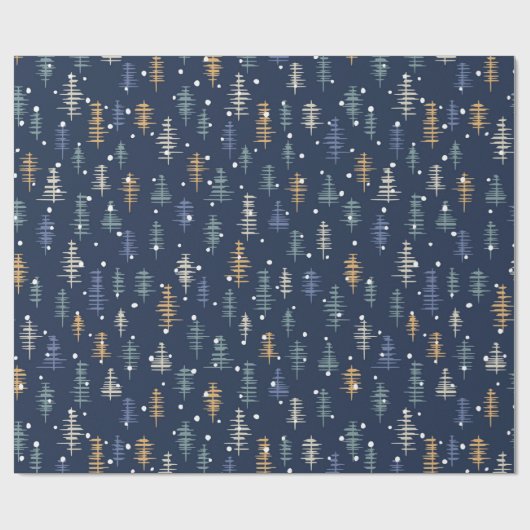 Papier Cadeau Arbre de Noël Abstrait moderne Hiver Neige bleu (Plat)