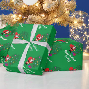 Papier Cadeau Arbre de Noël afro-américain du Père Noël Vert
