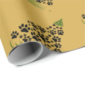 Papier Cadeau Arbre de Noël Amoureux des chiens Empreinte de pat (Coin rond)