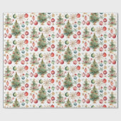 Papier Cadeau Arbre de Noël aquarelle avec ornements (Plat)