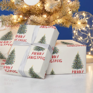 Papier Cadeau Arbre de Noël aquarelle rustique Noël Fêtes de fin