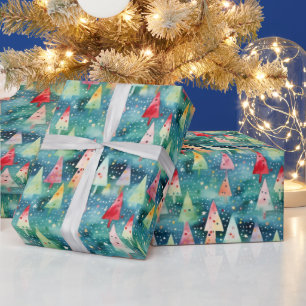 Papier Cadeau Arbre de Noël arc-en-ciel festif coloré aquarelle
