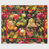 Papier Cadeau Arbre de Noël Art Bordure Rouge Charme joyeux (Plat)