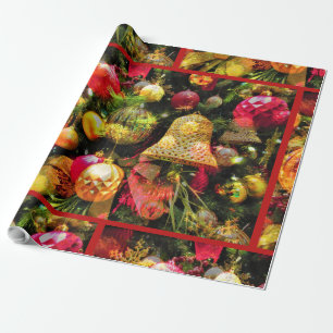 Papier Cadeau Arbre de Noël Art Bordure Rouge Charme joyeux