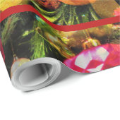 Papier Cadeau Arbre de Noël Art Bordure Rouge Charme joyeux (Coin rond)