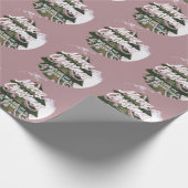 Papier Cadeau Arbre de Noël Artistique Vert Rose Joyeux Script (Coin)