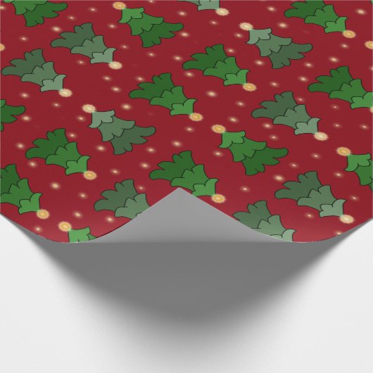 Papier Cadeau Arbre de Noël avec des étoiles sur le rouge fait (Coin)