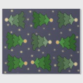 Papier Cadeau Arbre de Noël avec étoiles sur bleu personnalisé (Plat)