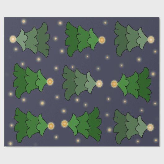 Papier Cadeau Arbre de Noël avec étoiles sur bleu personnalisé (Plat)