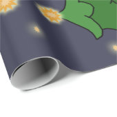 Papier Cadeau Arbre de Noël avec étoiles sur bleu personnalisé (Coin rond)