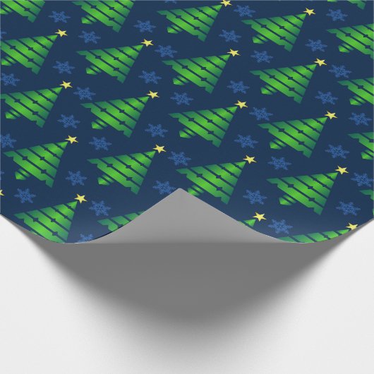 Papier Cadeau Arbre de Noël avec Flocon de neige bleu et Arrière (Coin)