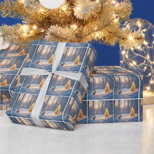 Papier Cadeau Arbre de Noël avec lapin