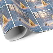 Papier Cadeau Arbre de Noël avec lapin (Coin rond)