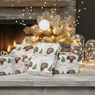 Papier Cadeau Arbre de Noël avec photo personnalisée de chien et