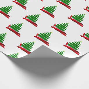 Papier Cadeau Arbre de Noël avec ruban rouge Noël