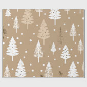 Papier Cadeau Arbre De Noël Beige Et Blanc (Plat)