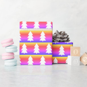 Papier Cadeau Arbre de Noël blanc Bleu pourpre orange