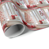 Papier Cadeau Arbre de Noël blanc par fenêtre d'hiver (Coin rond)