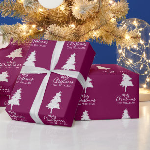 Papier Cadeau Arbre de Noël Blanc Personnalisé Nom de Famille en