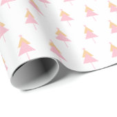 Papier Cadeau Arbre de Noël blanc rose jaune minimal (Coin rond)