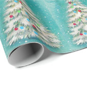 Papier Cadeau Arbre de Noël blanc Rouge Vert Ballons Bleus (Coin rond)