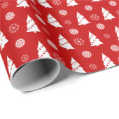 Papier Cadeau Arbre de Noël blanc sur Arrière - plan rouge (Coin rond)