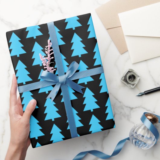 Papier Cadeau Arbre de Noël bleu Abstrait Noir simple (Cadeaux)