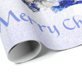 Papier Cadeau Arbre de Noël bleu décoré (Coin rond)