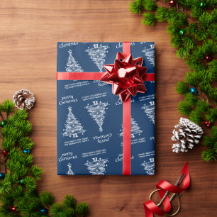 Papier Cadeau Arbre de Noël Bleu et Blanc Vacances