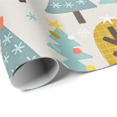 Papier Cadeau Arbre de Noël bleu gris jaune Motif (Coin rond)