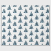 Papier Cadeau Arbre de Noël bleu hiver Gold Star (Plat)