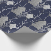Papier Cadeau Arbre de Noël Bleu Marine Argent gris Parties scin (Coin)