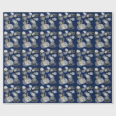 Papier Cadeau Arbre de Noël bleu marine et or (Plat)