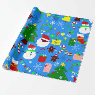 Papier Cadeau arbre de Noël bleu noir père Noël