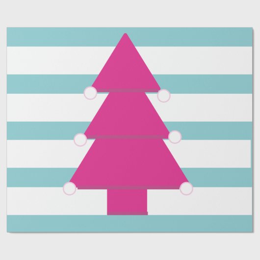 Papier Cadeau Arbre de Noël bleu rose (Plat)