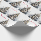 Papier Cadeau Arbre de Noël Bleu Satin or Soyez joyeux (Coin)