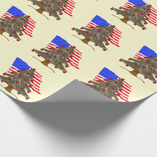 Papier Cadeau Arbre de Noël camouflage désert avec drapeau améri (Coin)